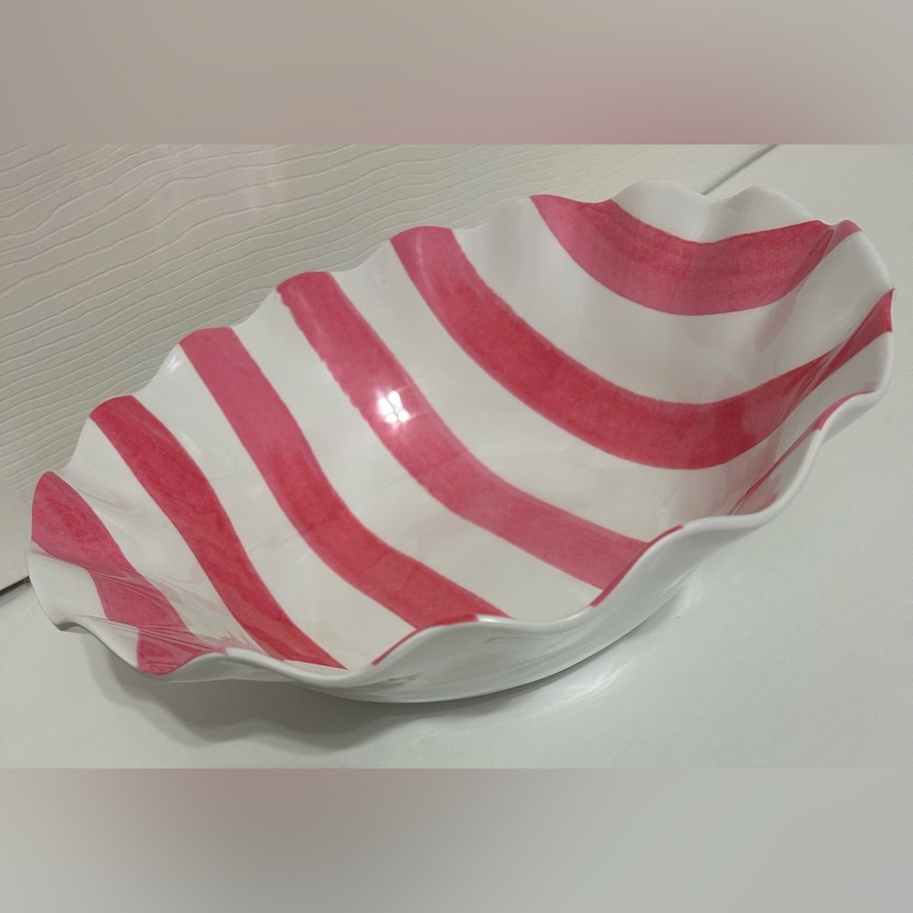 Hobby Lobby Melamine Serving Bowl Pink Stripe 12.5” NEW